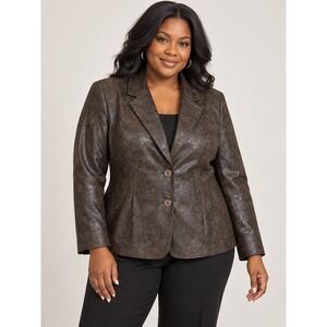 Dressbarn Woman Brown Embossed Floral Paisley Blazer Jacket Plus Size 1X